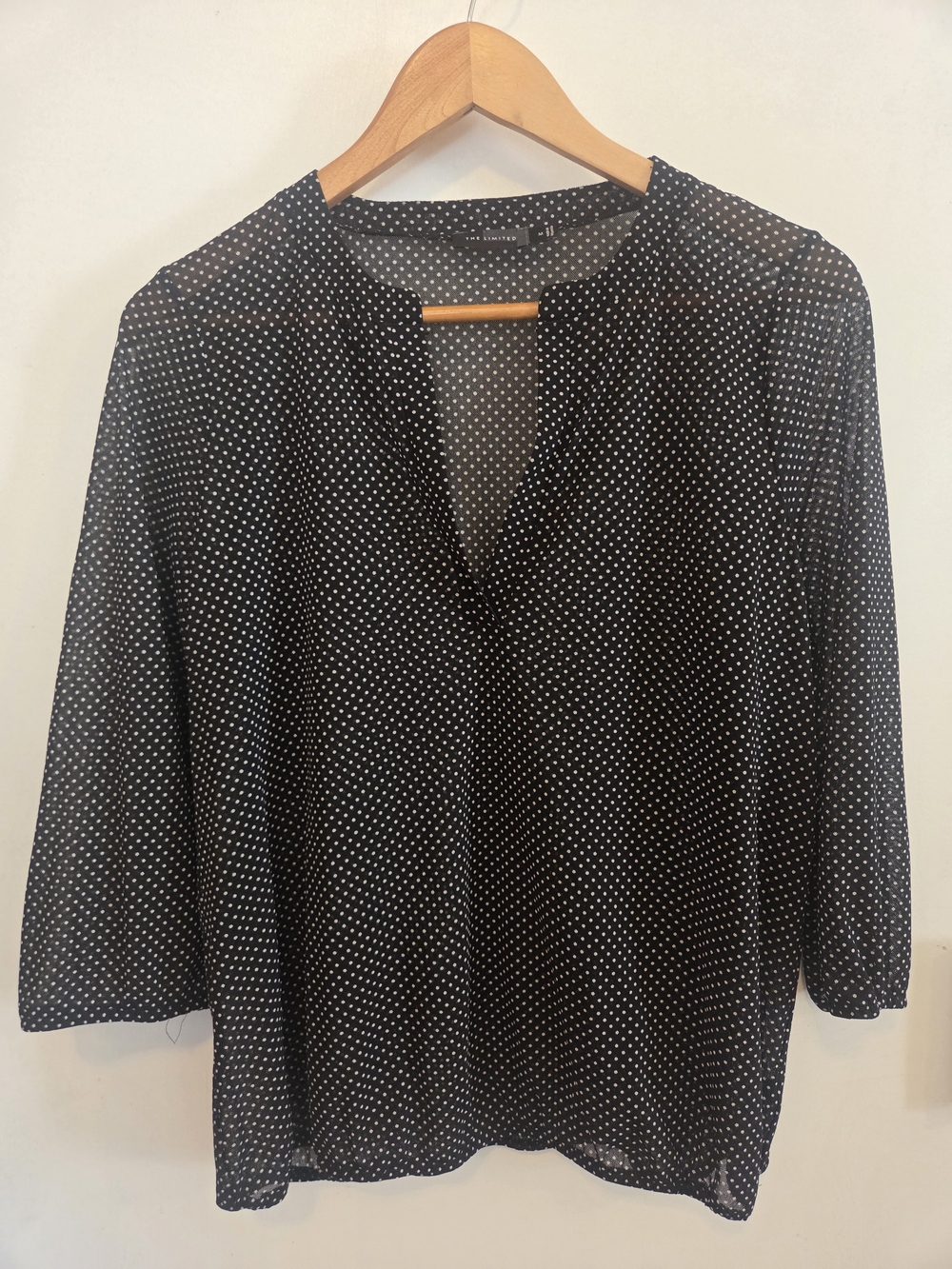 THE LIMITED Black Polka Dot V-Neck Blouse - Size M